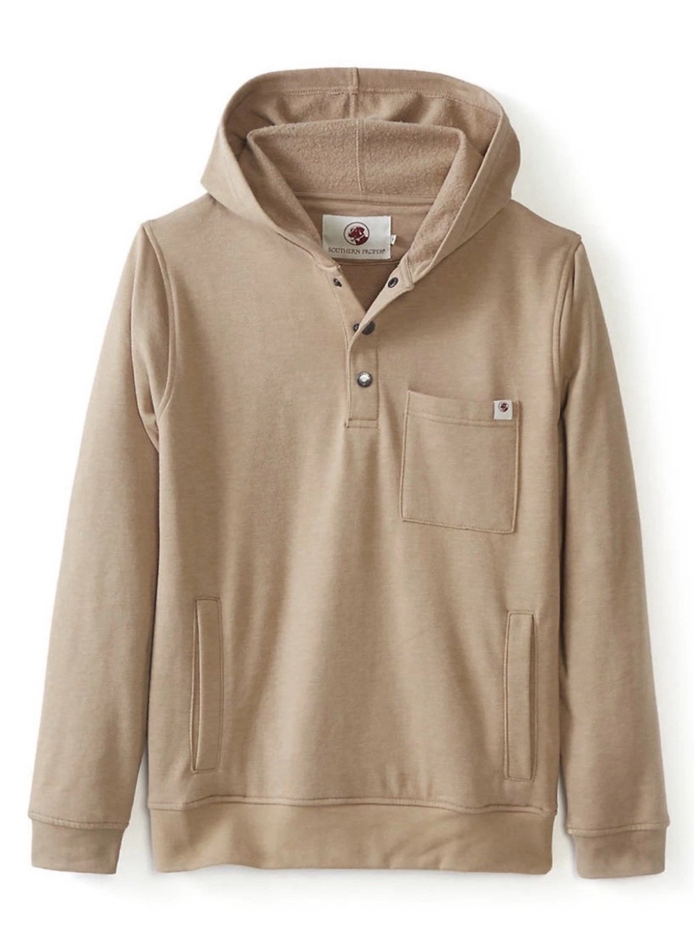 Southern Proper Tan Hooded Pullover with Snap Placket